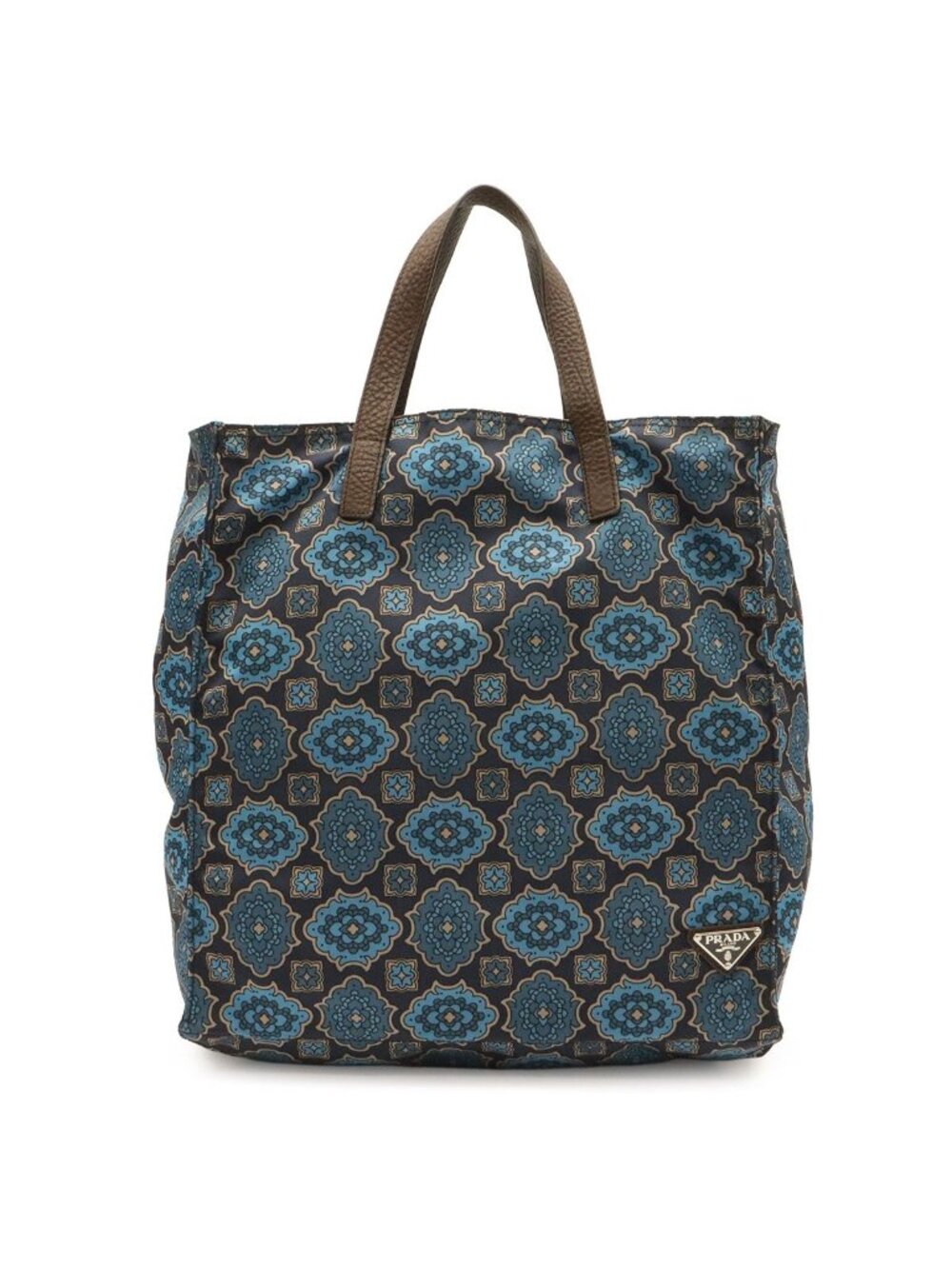 Prada Triangle Logo Tessuto Stampat Tote All Over Print Nylon Leather Navy